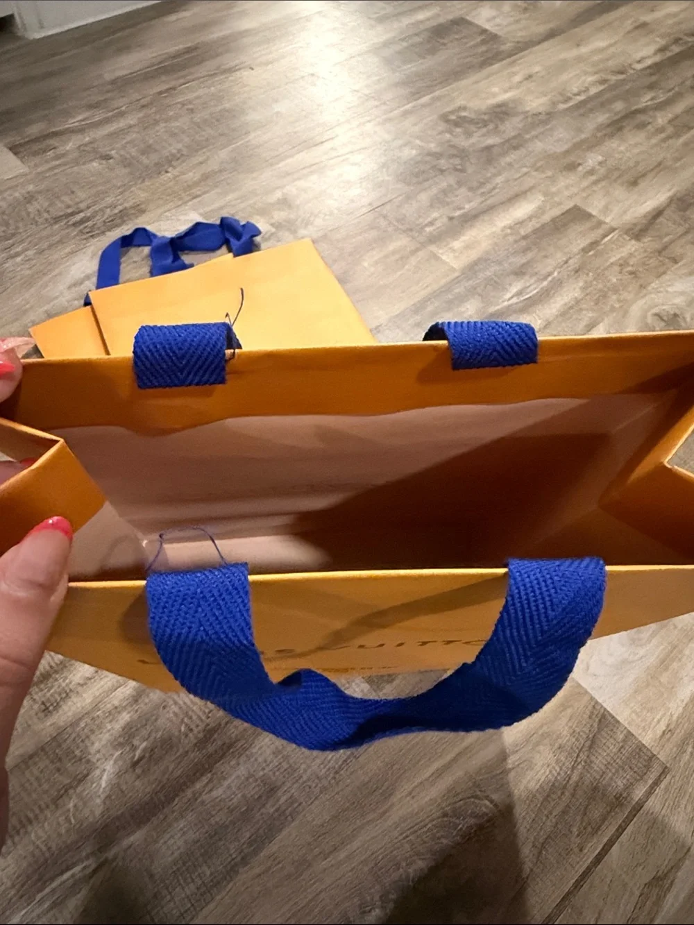 5 Louis Vuitton Orange Shopping Tote with Blue Handles
